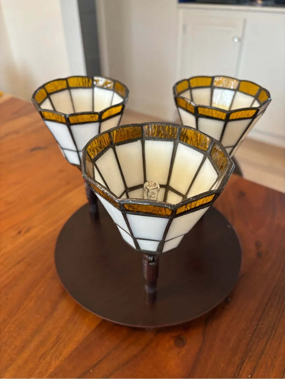 Stained Glass Triple Light Lamp - White & Amber ceiling fixture